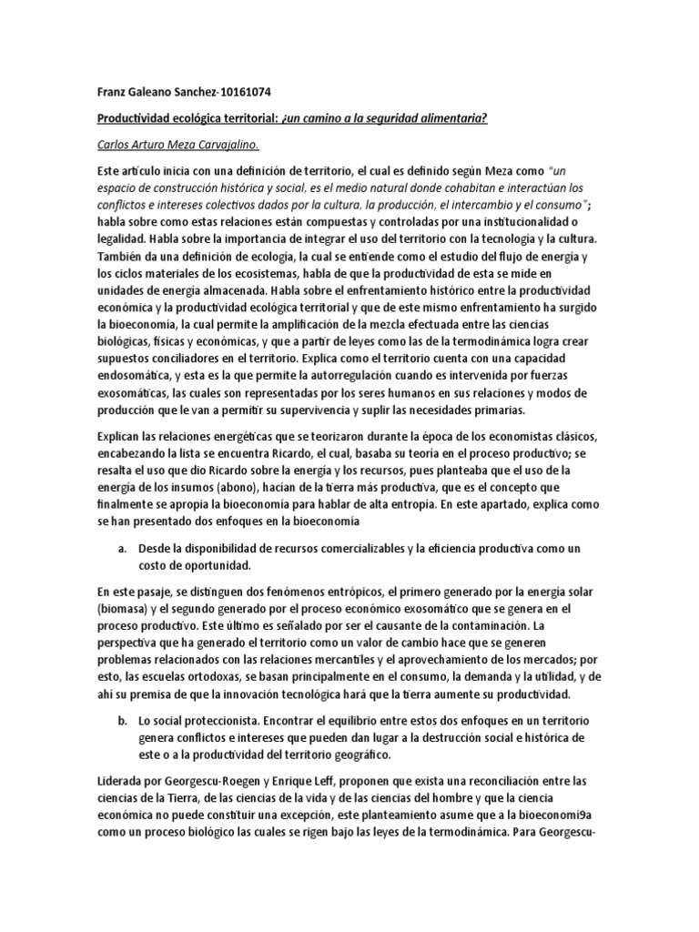 Productividad Ecológica Territorial PDF Ecología Economias