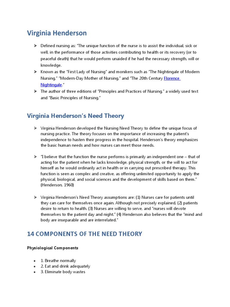 Virginia Henderson | PDF | Nursing | Florence Nightingale