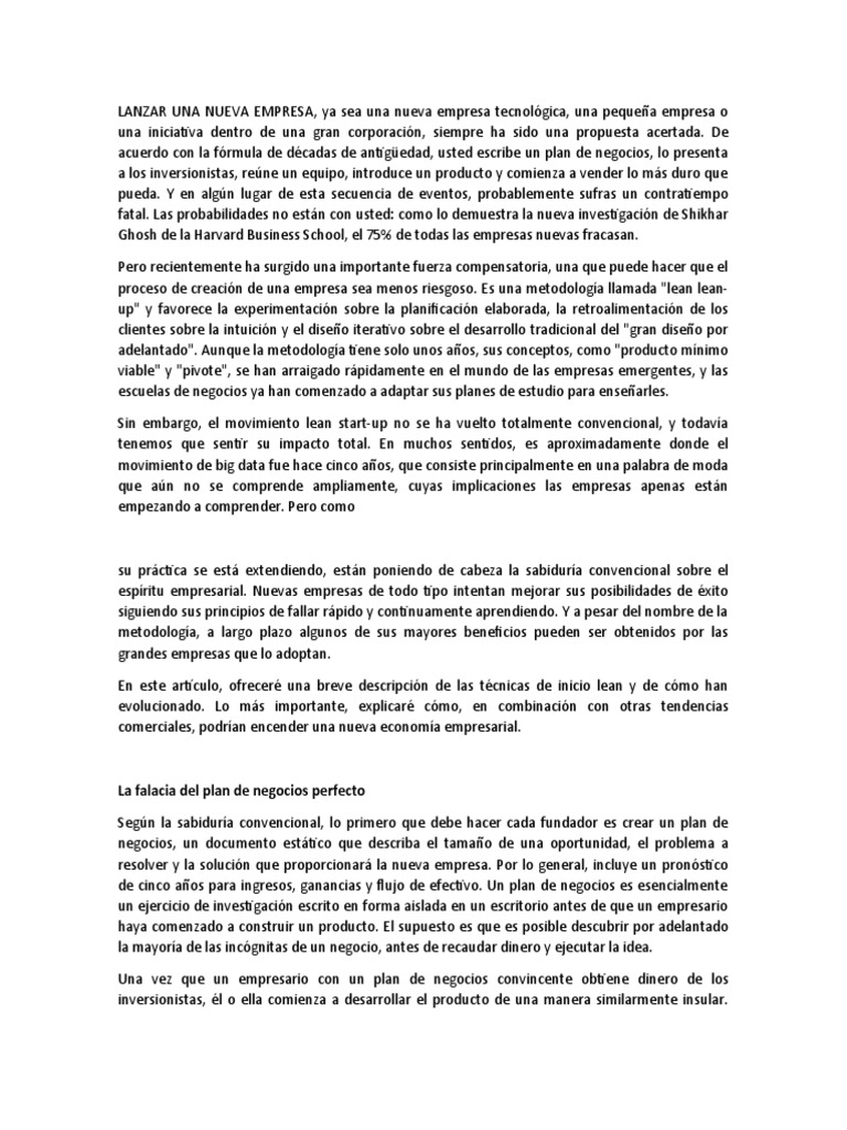 Caso Lean Startup En Español Pdf Empresa De Inicio Pequeñas