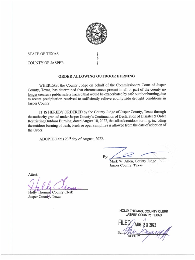 Burn Ban Lifted Jasper PDF