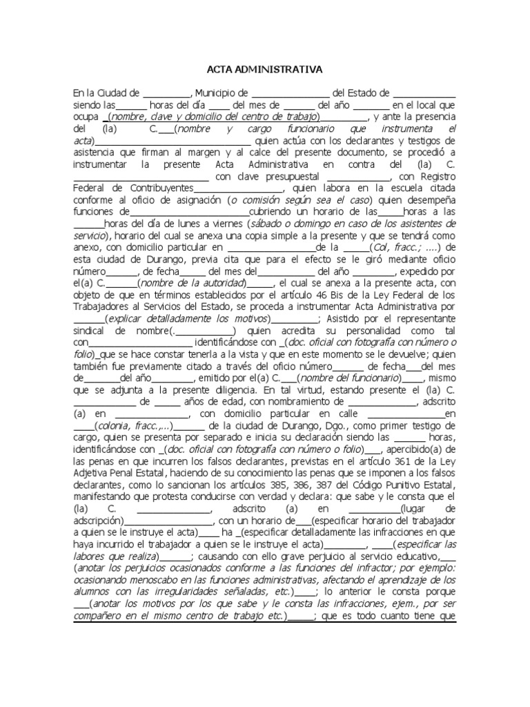 Formato Acta Administrativa | PDF | Testigo