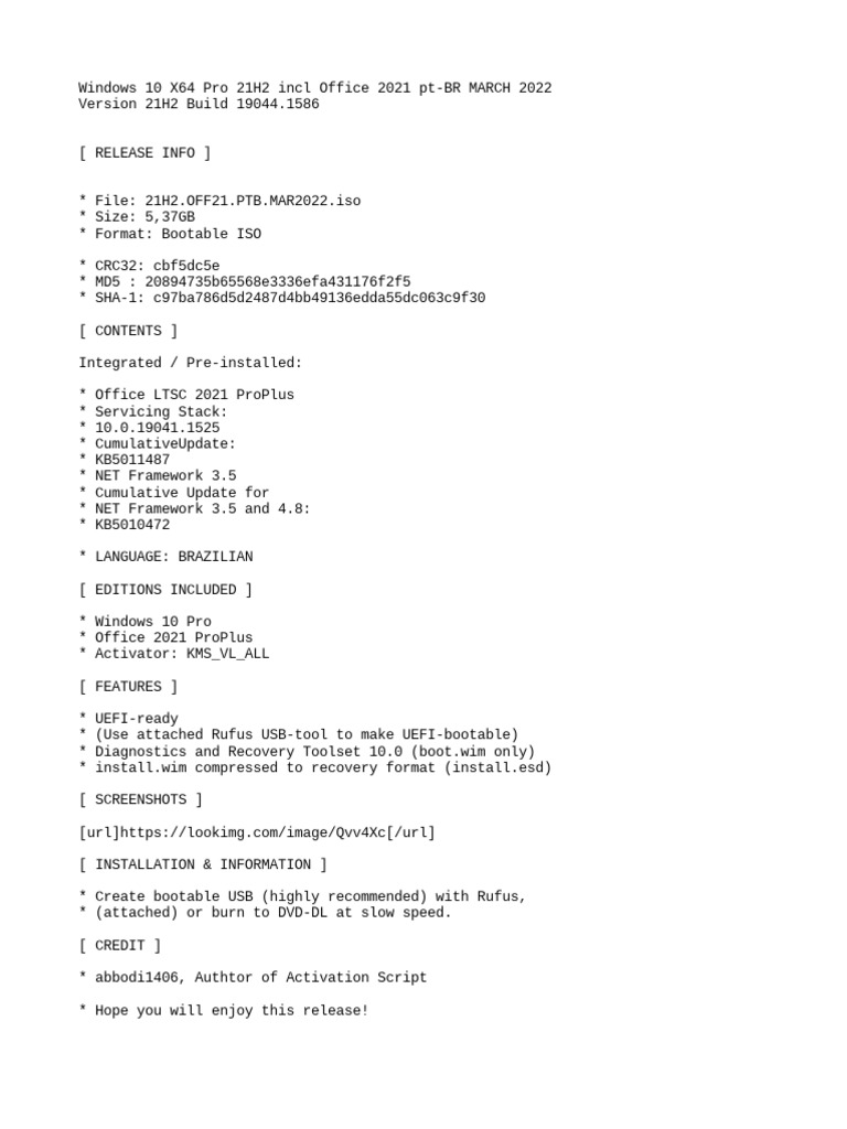 Windows 10 Pro 21H2 with Office 2021 | PDF