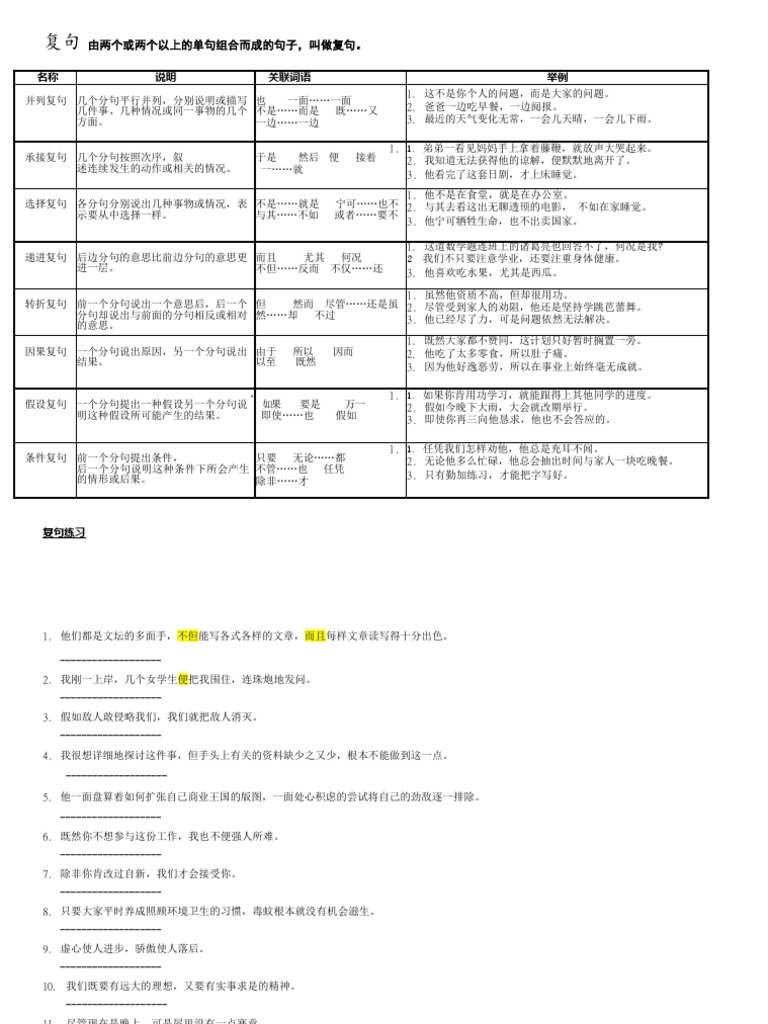 复句 - 讲义 | PDF