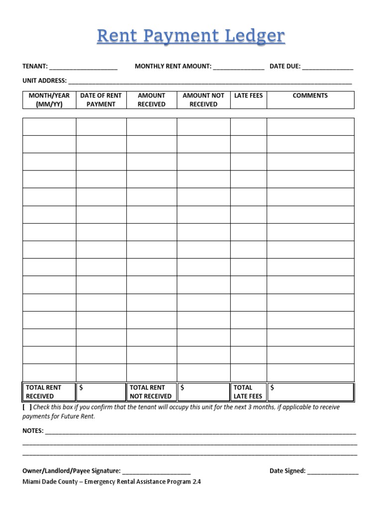 Miami Dade Emergency Rental Ledger | PDF