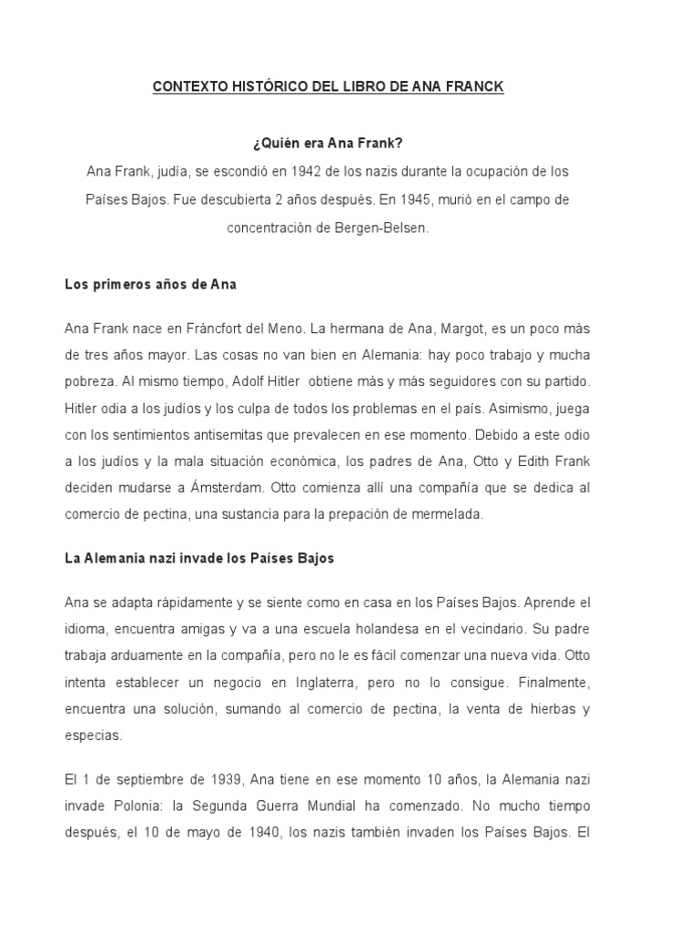 Contexto Histórico Del Libro de Ana Franck | PDF | Anne Frank