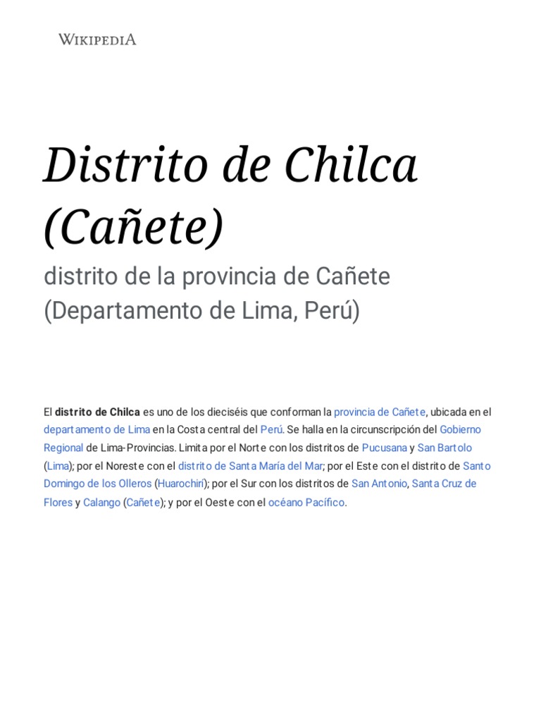 Distrito de Chilca (Cañete) - Wikipedia, La Enciclopedia Libre | PDF