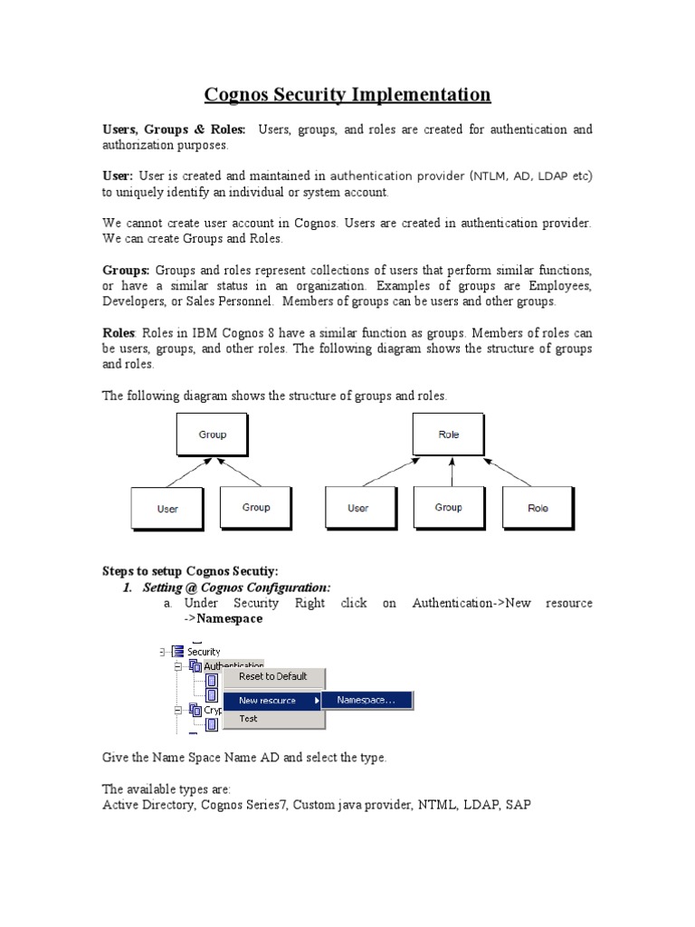 Cognos Security Groups and Roles Setup | PDF | Namespace | Digital ...