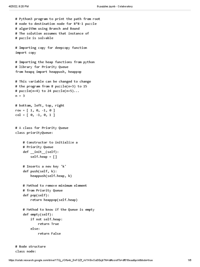 Python 8-Puzzle Solver Using Branch and Bound | PDF | Mathematical ...