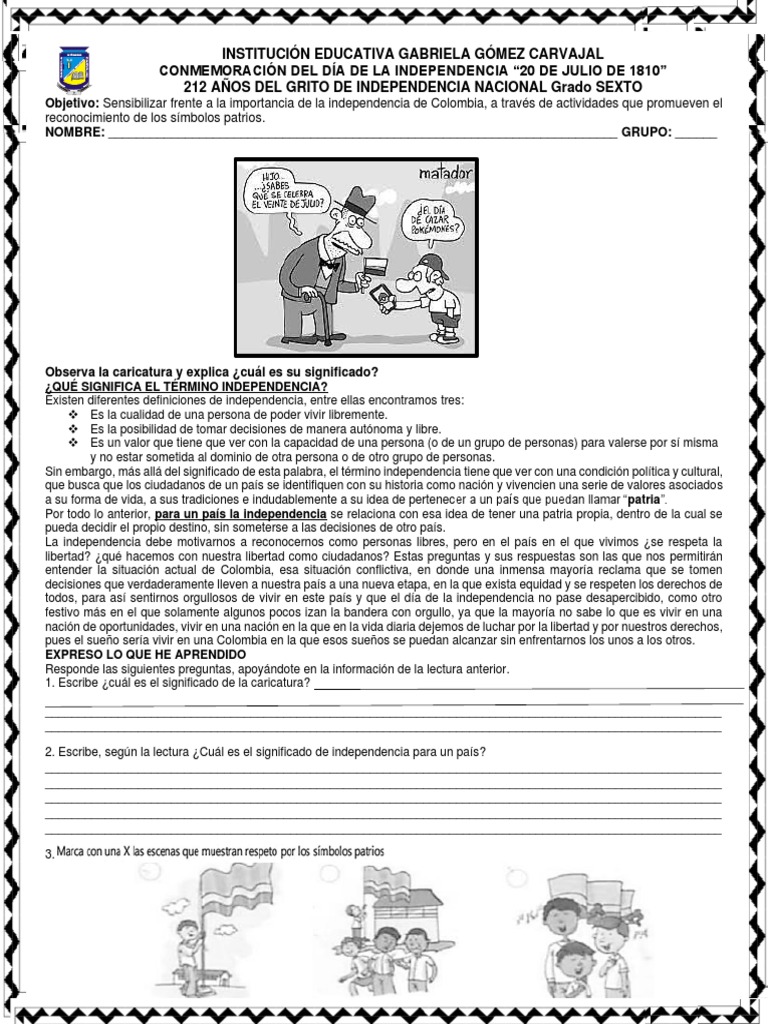 20 de Julio 2022 Grado Sexto | PDF | Independencia | Nación