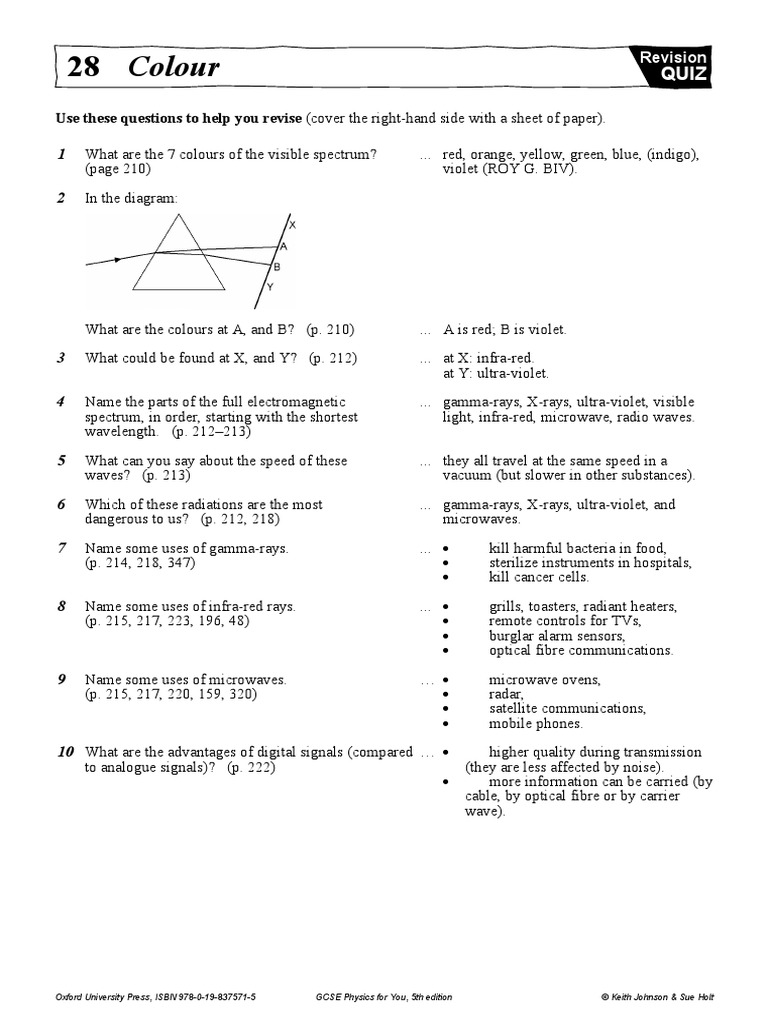 28 Colour Use These Questions To Help You Revise (Cover The RightHand Side With A Sheet of