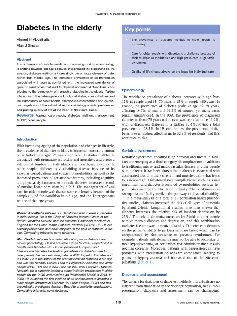 Diabetes in The Elderly: Key Points | PDF | Hypoglycemia | Geriatrics