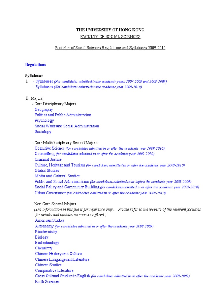 Bsocsc Syllabus 09 10 Curriculum Psychology