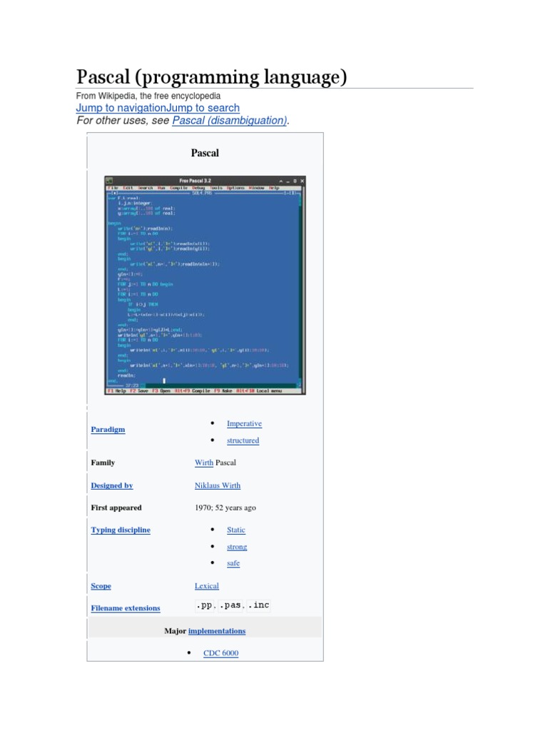 Pascal (Programming Language) : Jump To Navigationjump To Search | PDF ...