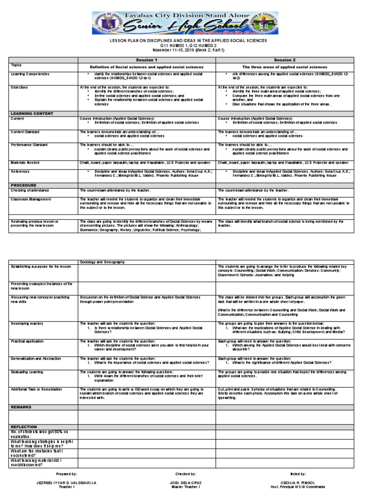 Applied Social Sciences Lesson Plan | PDF | Social Sciences | Science