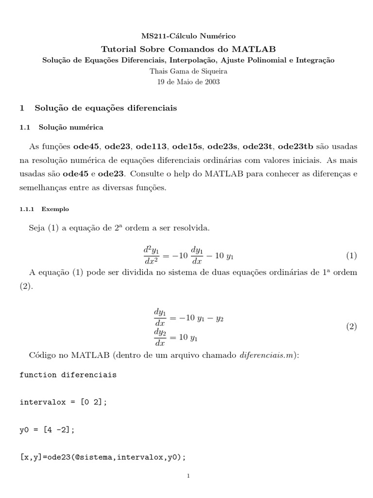 Tutorial matlab edo interpola o ajuste polinomial pdf equa es