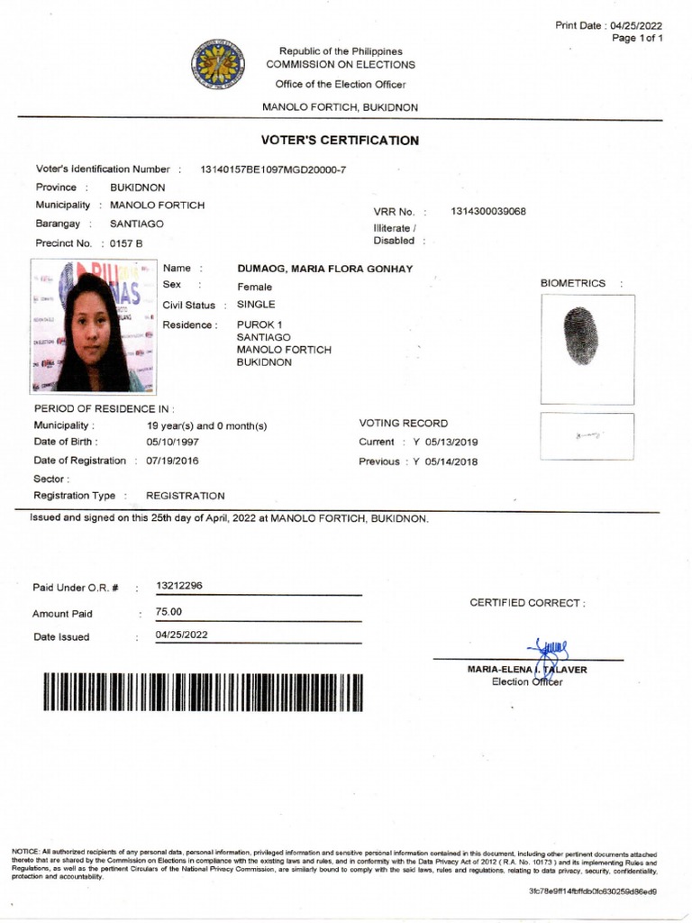 Voters Certificate | PDF