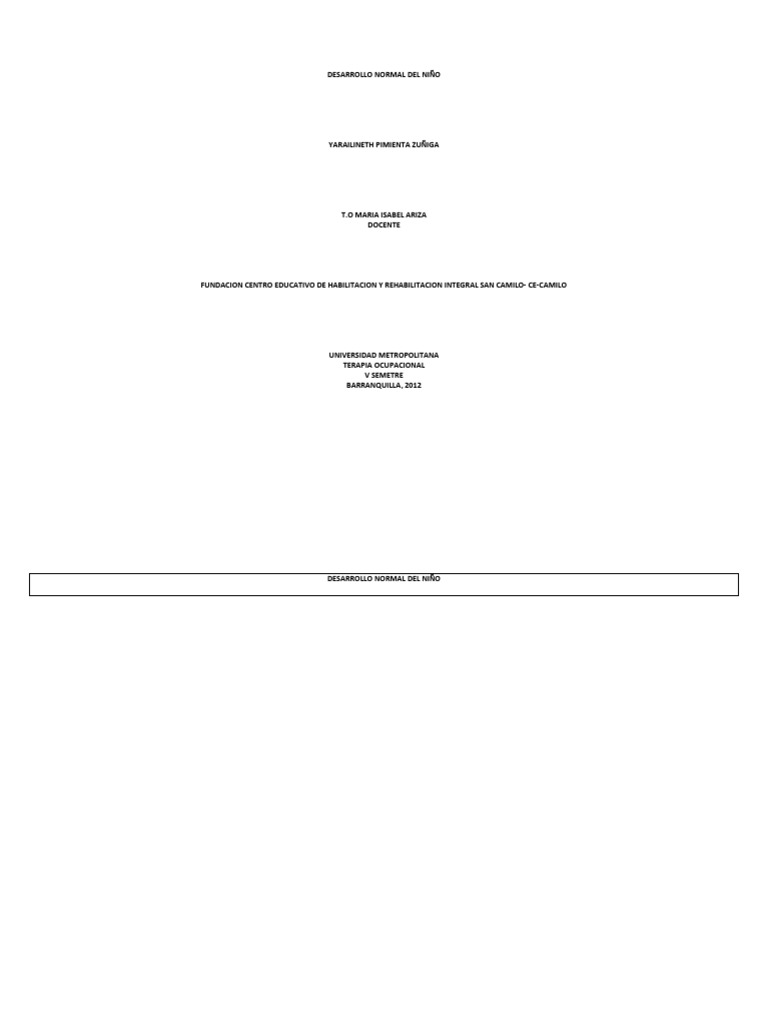 Desarrollo Normal Del Niño - Completo | PDF
