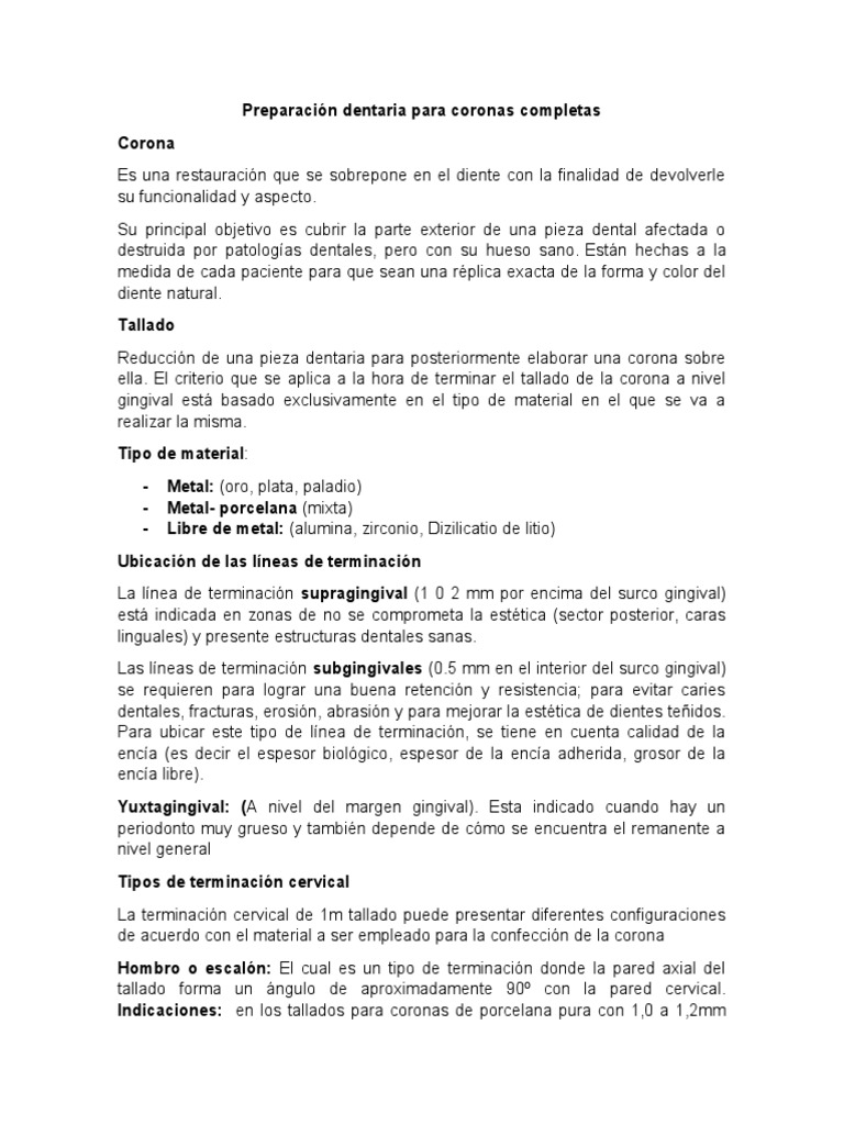 Preparaciòn Dentaria Coronas Completas, PDF, Dentadura postiza