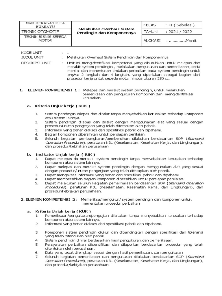 JOB SHEET Sistem Pendingin | PDF