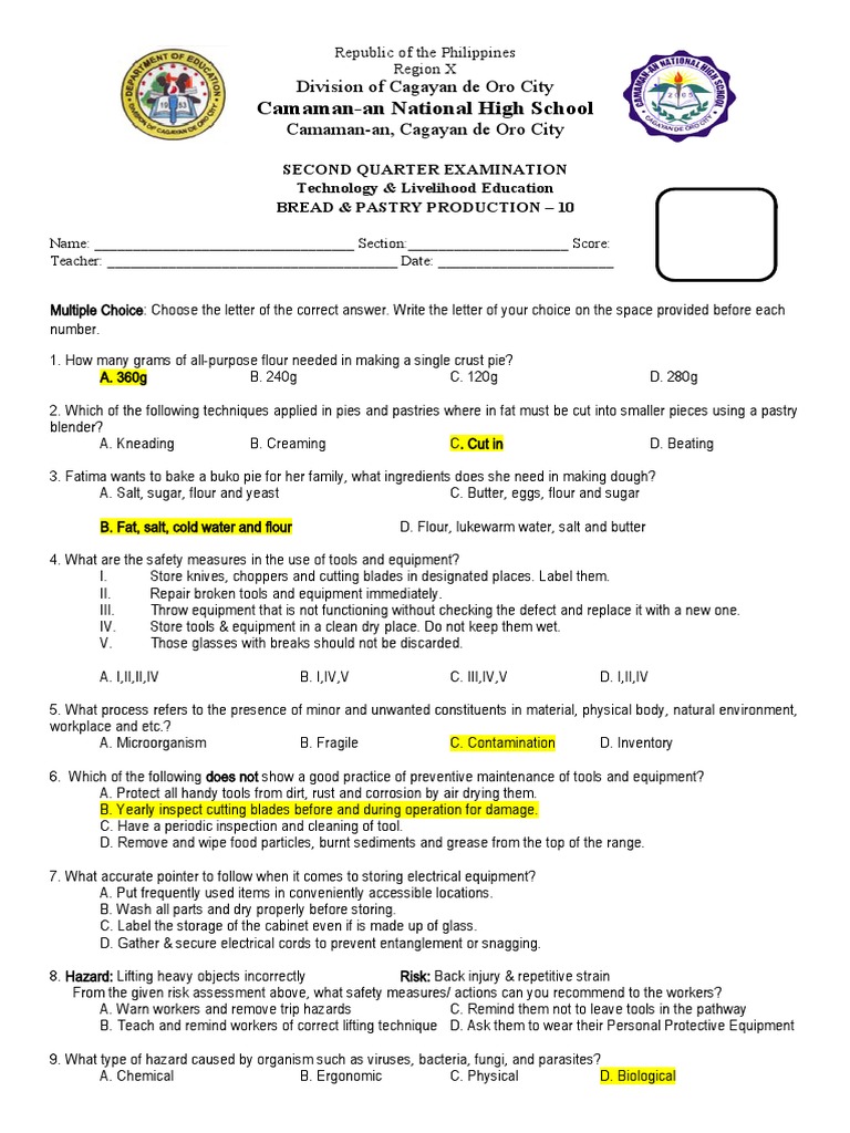 BBP 2nd Quarter Exam Pies Pastries PDF Breads Baking