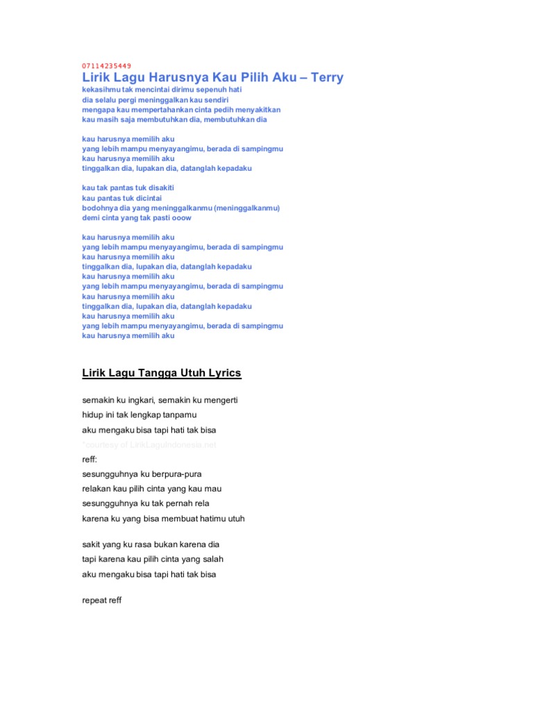 Lirik Lagu Harusnya Kau Pilih Aku