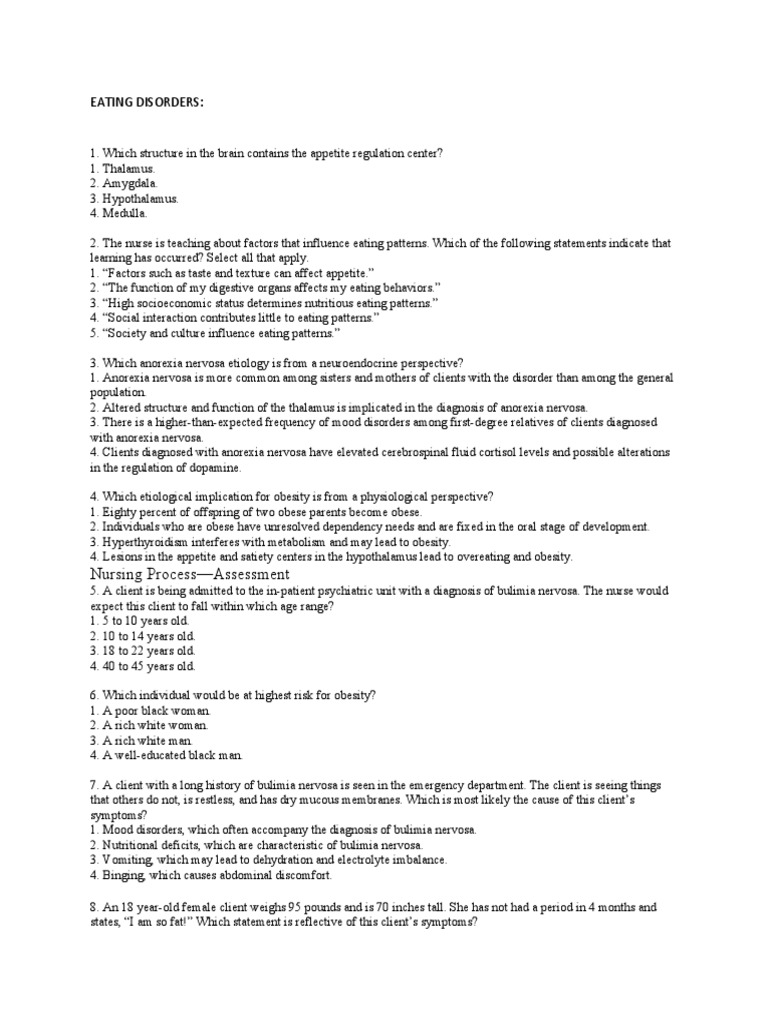 Eating Disorder Questions PDF Eating Disorder Anorexia Nervosa