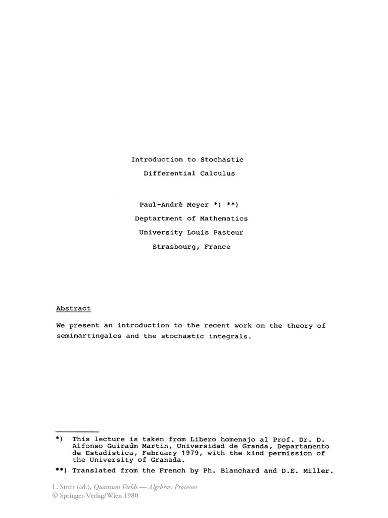 Introduction To Stochastic Calculus Pdf