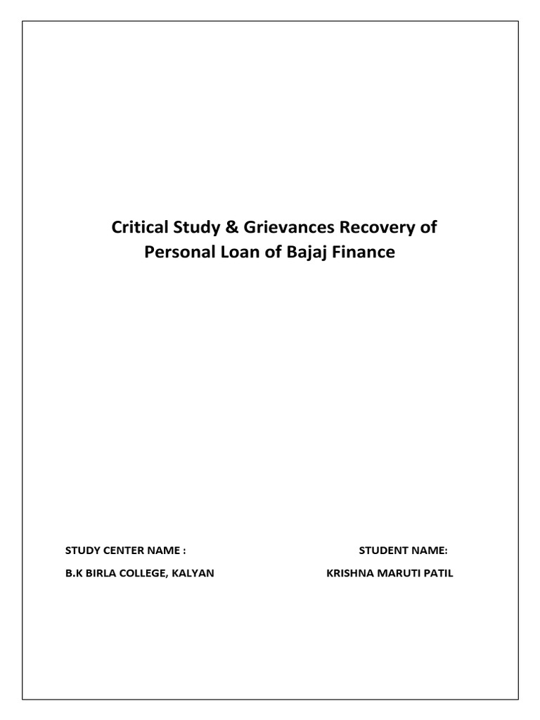 Krishna Project Pdf Loans Non Bank Financial Institution