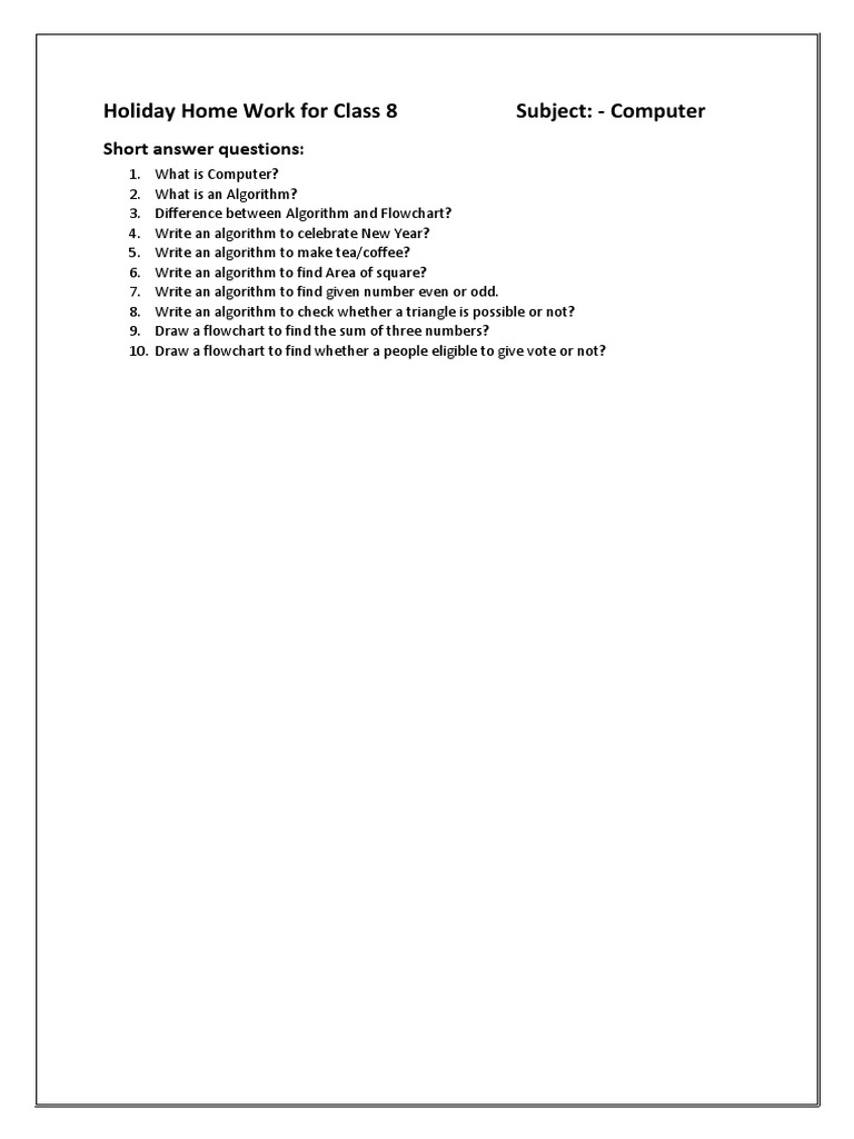 Class 8 Computer Holiday Homework | PDF | Career & Growth | Games ...