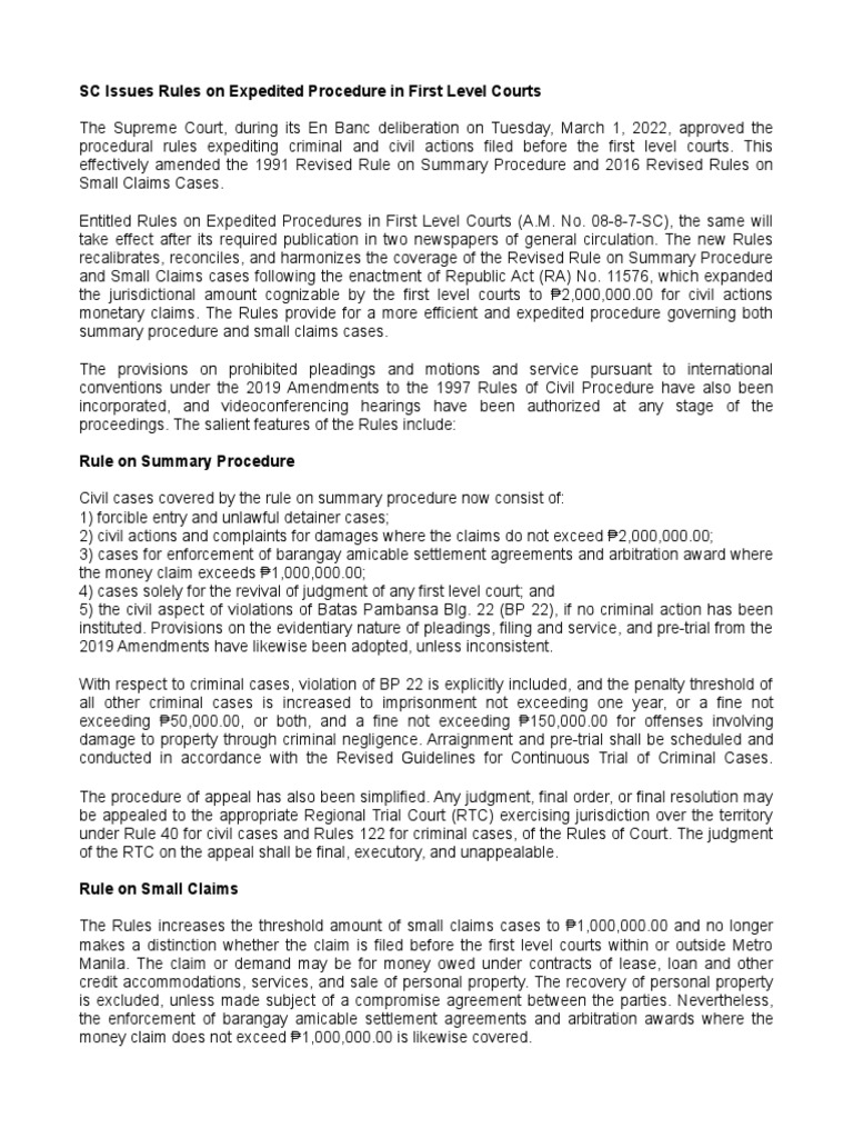 rules-on-expedited-procedure-in-first-level-courts-pdf-lawsuit