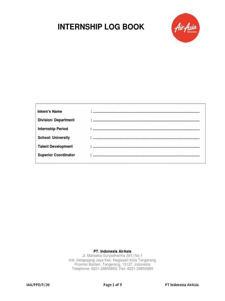 IAA PPD F 26 Internship Log Book PDF Business