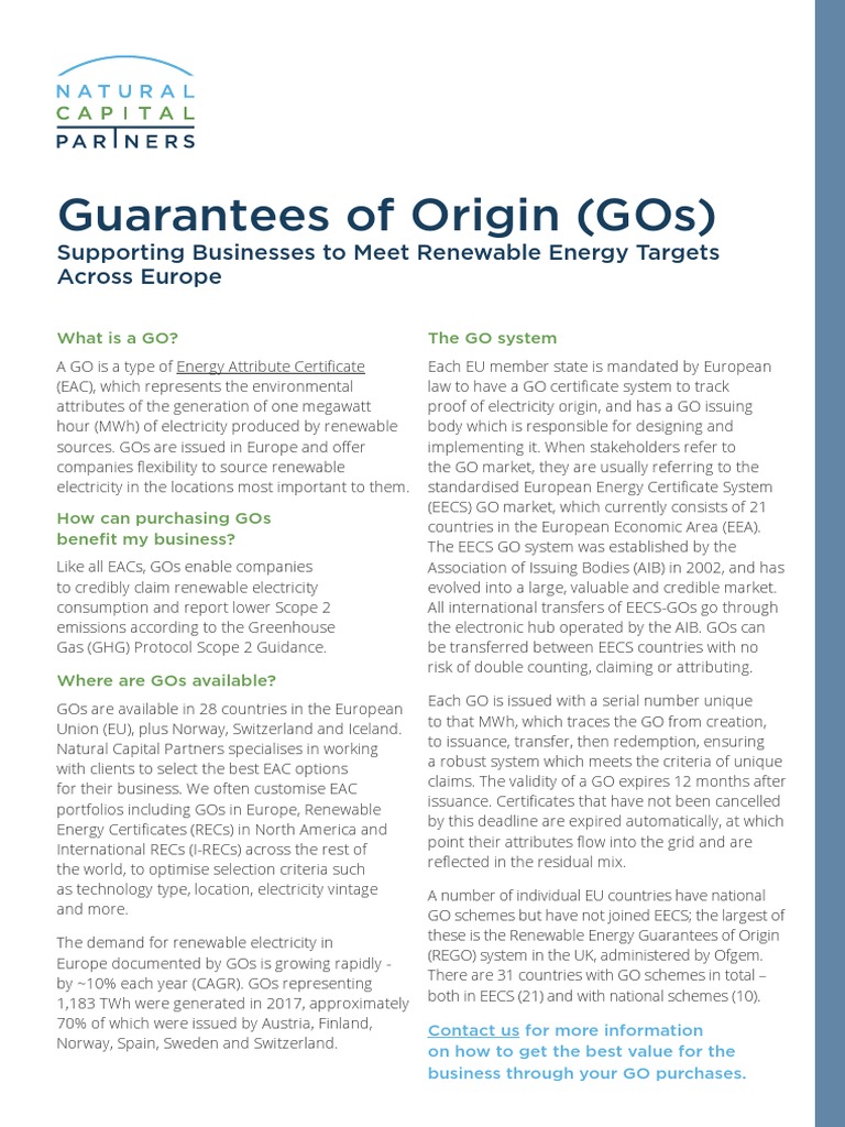 Guarantees of Origin Support Renewable Energy Targets Across Europe PDF Wind Power Solar Power