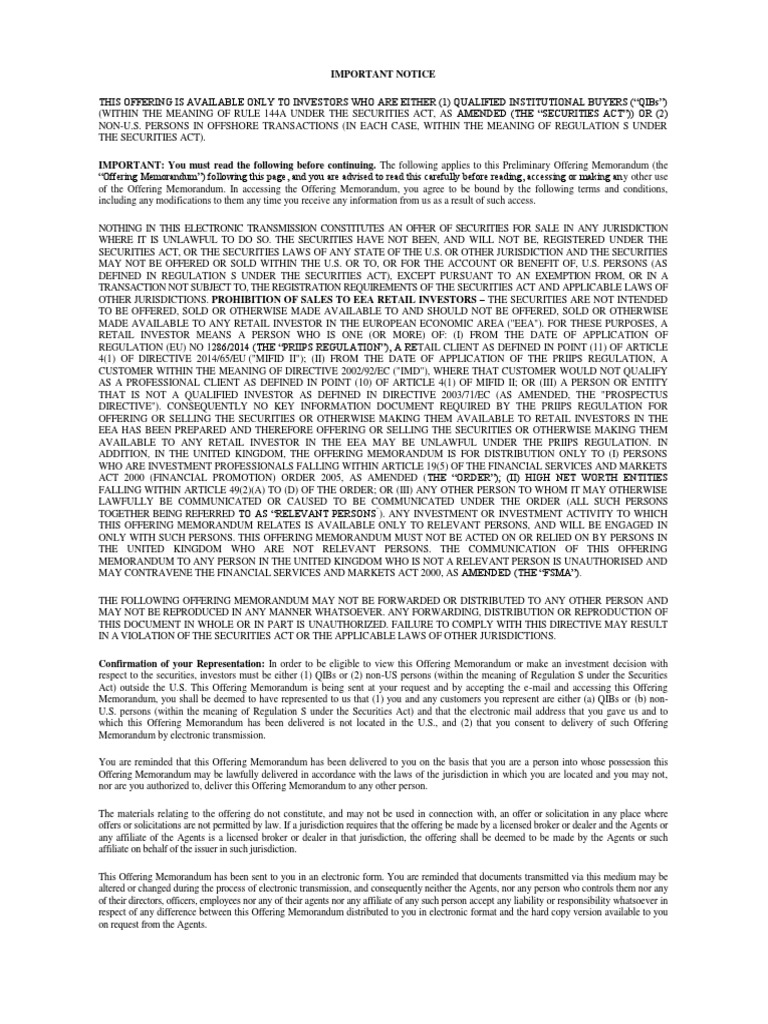 Securities Offering Memorandum Notice | PDF | Securities Act Of 1933 ...