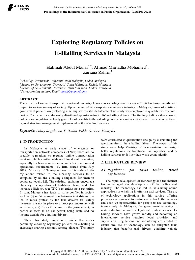 Exploring Regulatory Policies On EHailing Services in Malaysia PDF