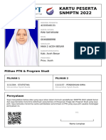 Kartu Peserta SNMPTN 2022: 4220546131 Rini Safariani 0046888998 Man 2 Aceh Besar Kab. Aceh Besar Prov. Aceh