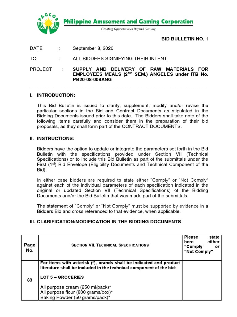 Bid Bulletin No 1 PB2008009ANG Download Free PDF Tomato Sauce