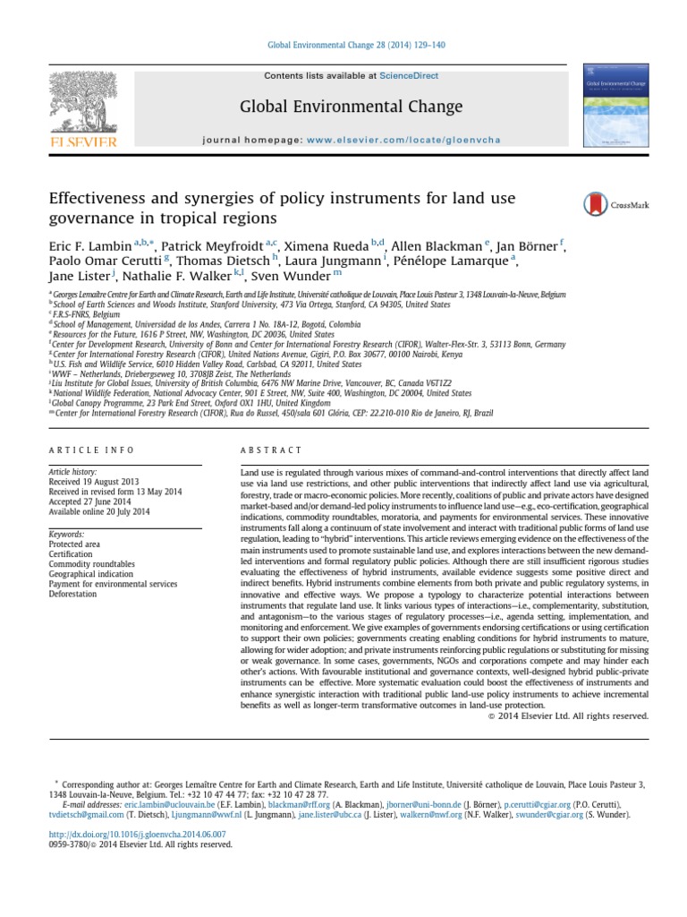 Effectiveness and Synergies of Policy Instruments For Land Use