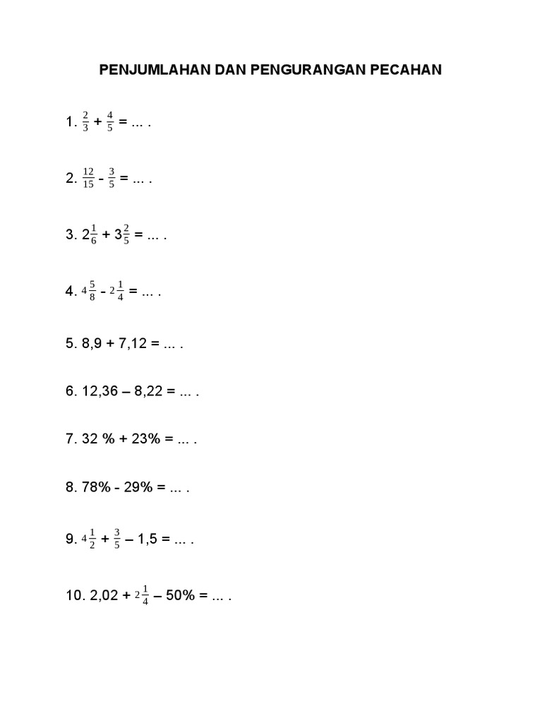 Penjumlahan Dan Pengurangan Pecahan Pdf