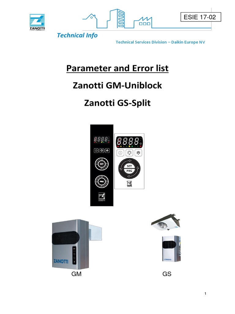 Parameter and Error List Zanotti GM-Uniblock Zanotti GS-Split | PDF