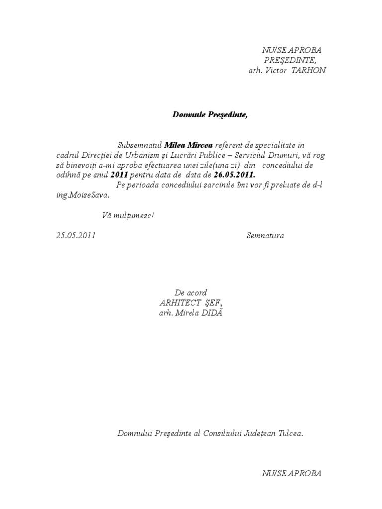 Cerere Concediu de Odihna | PDF