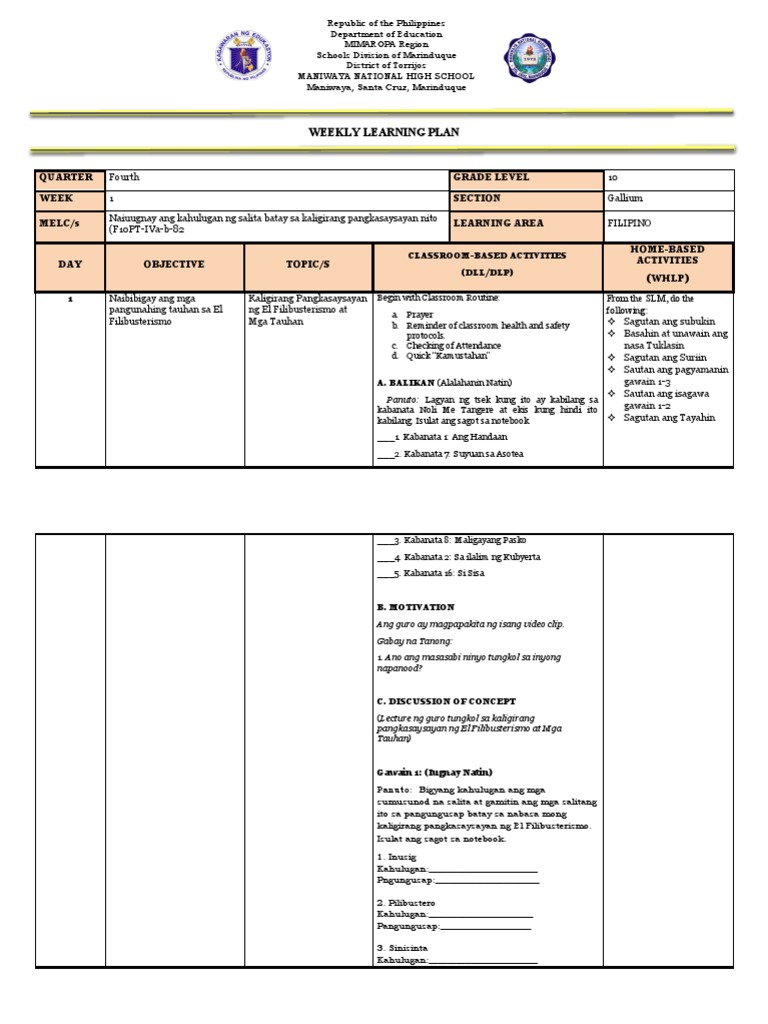 Week 1 Day 1 Filipino | PDF