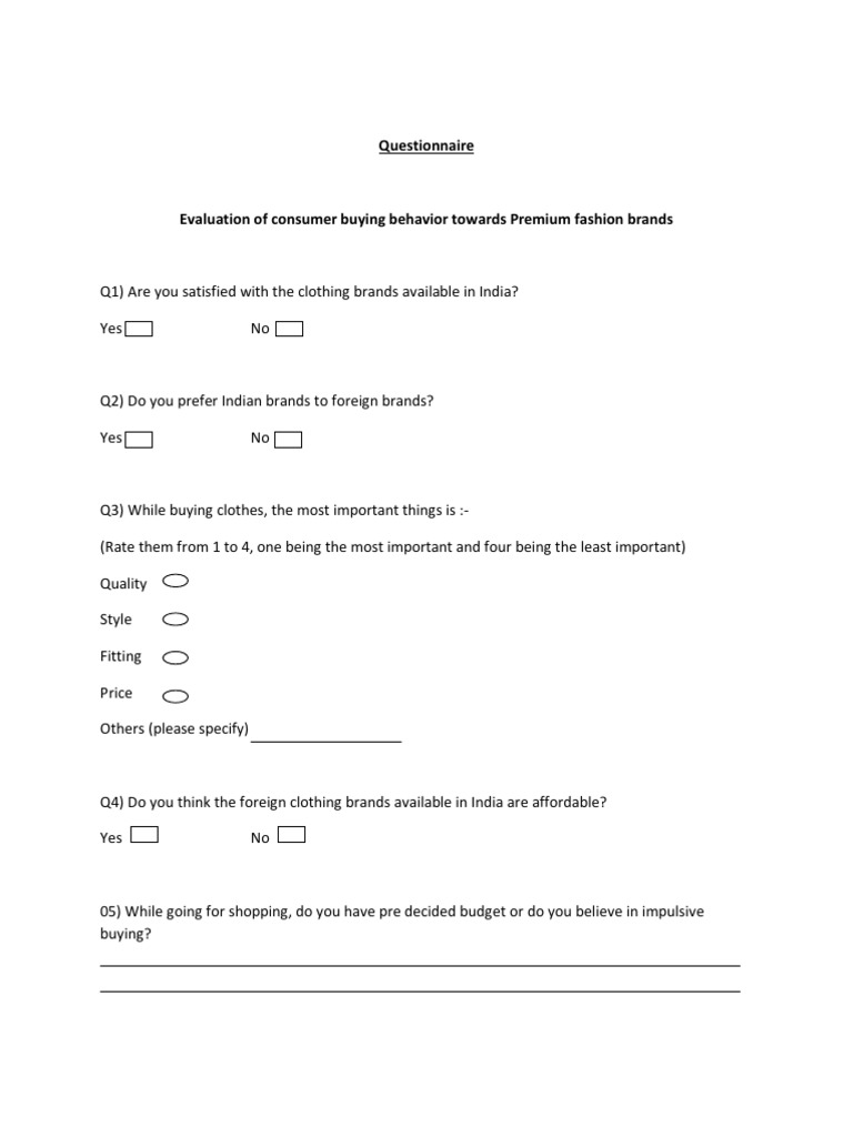 Consumer behavior on buying luxury goods questionnaire image