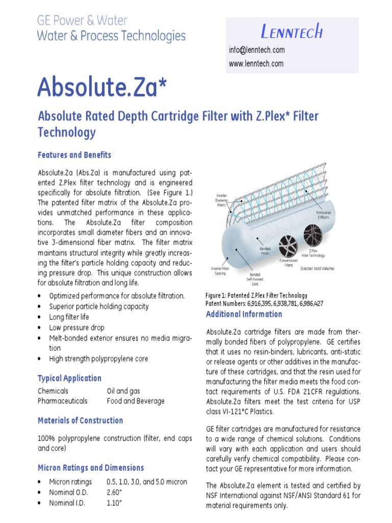 Absolute.Za Cartridge Filter Overview | PDF | Filtration | Chemical ...