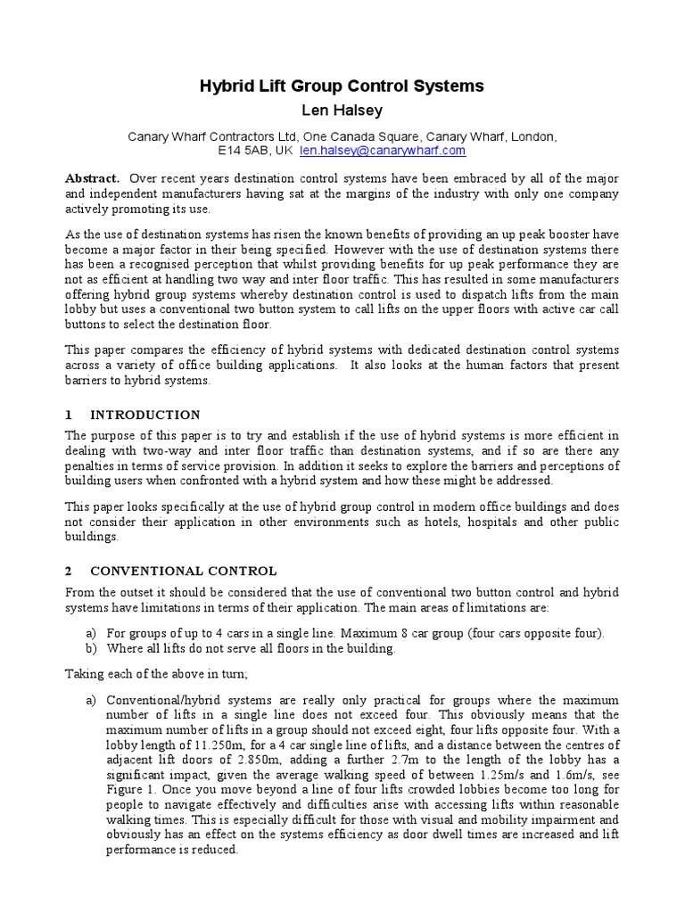 Hybrid Lift Group Control Systems Len Halsey PDF Elevator Car