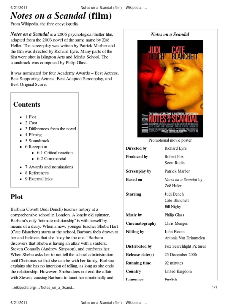 Notes On A Scandal Film Pdf Cinema Leisure