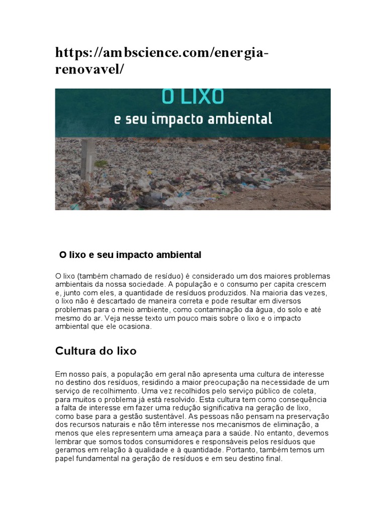 Impactos do lixo no meio ambiente | PDF | Desperdício | Poluição