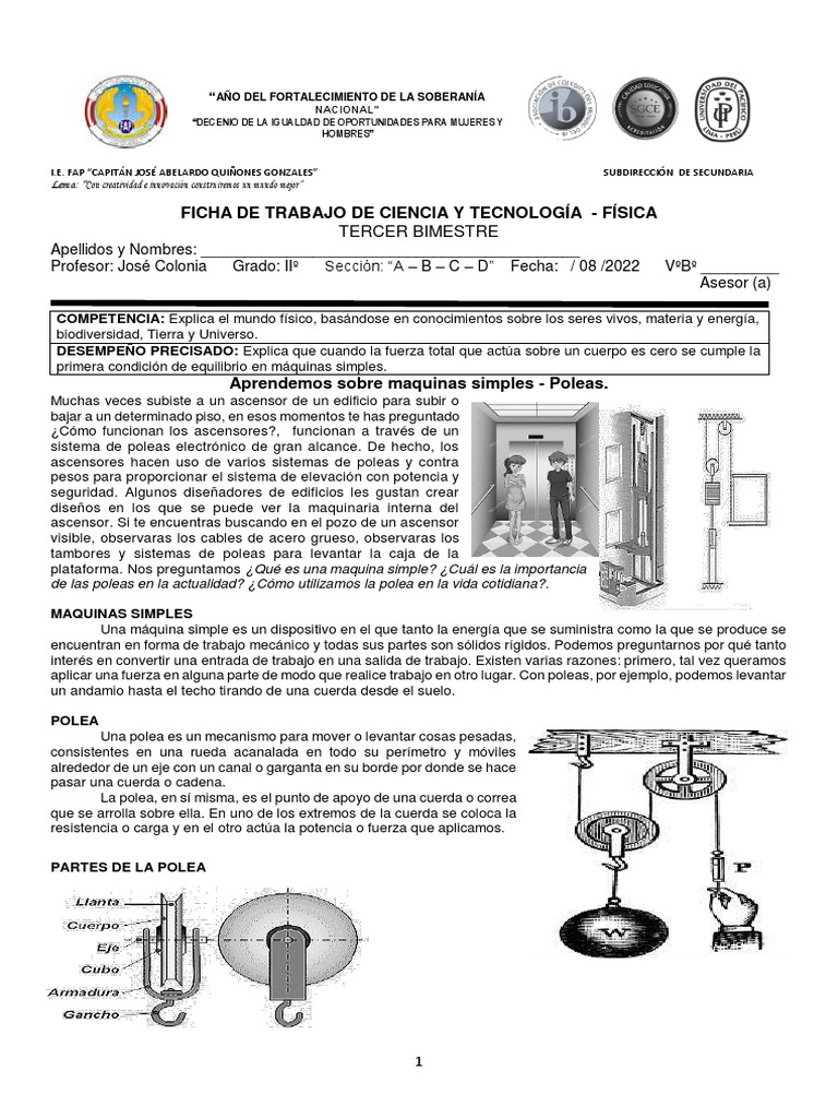 Ficha Iiº Maquinas Simples Poleas Pdf Ascensor Ingeniería