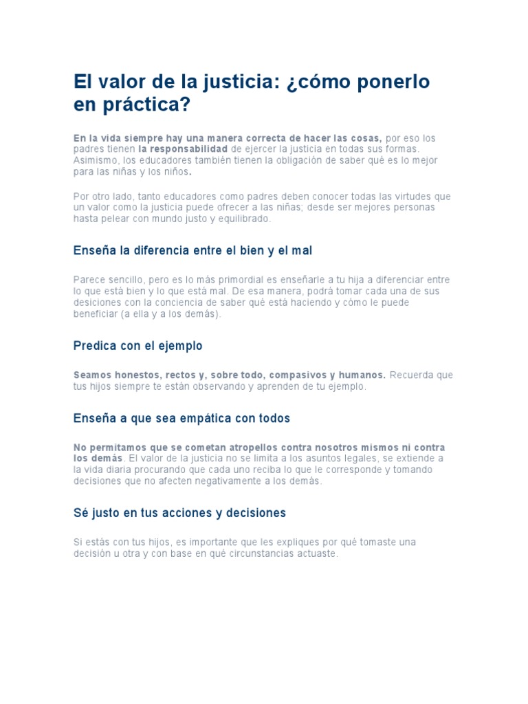 Practicando el Valor de la Justicia Infantil | PDF | Relaciones ...