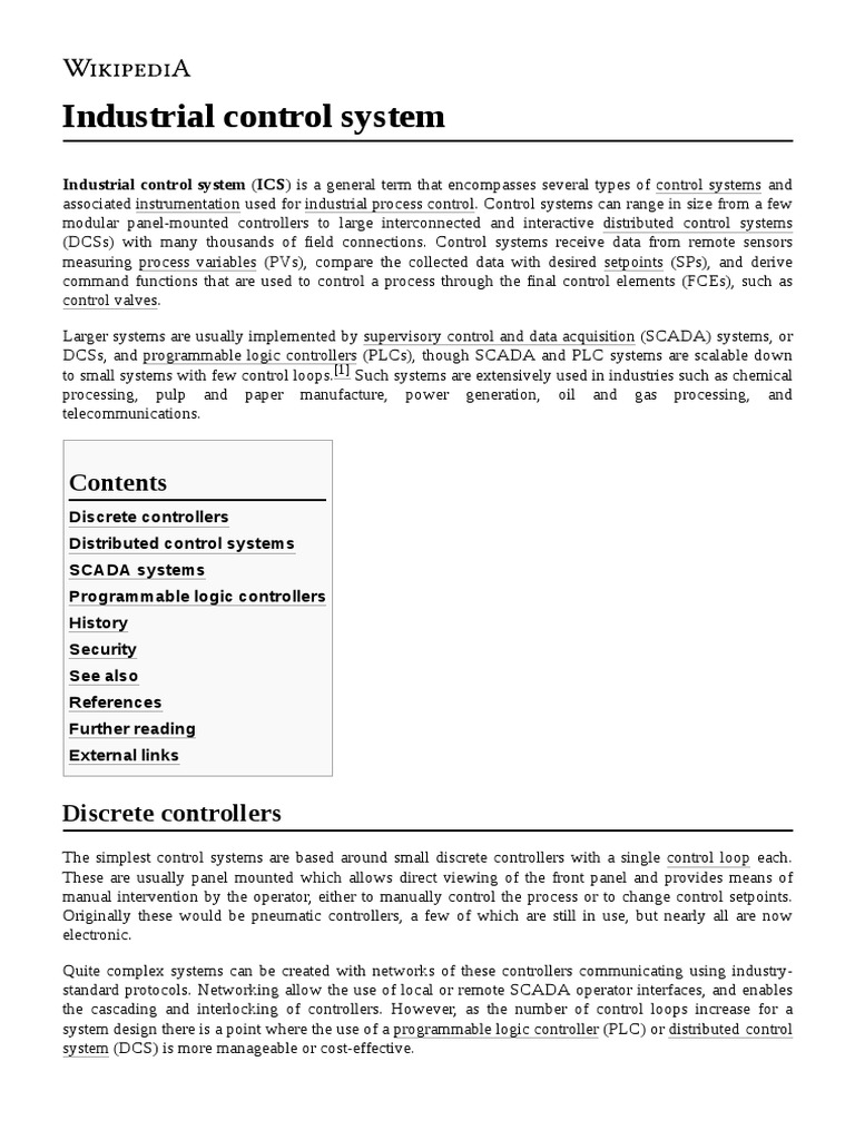 Industrial Control System | PDF | Programmable Logic Controller | Scada