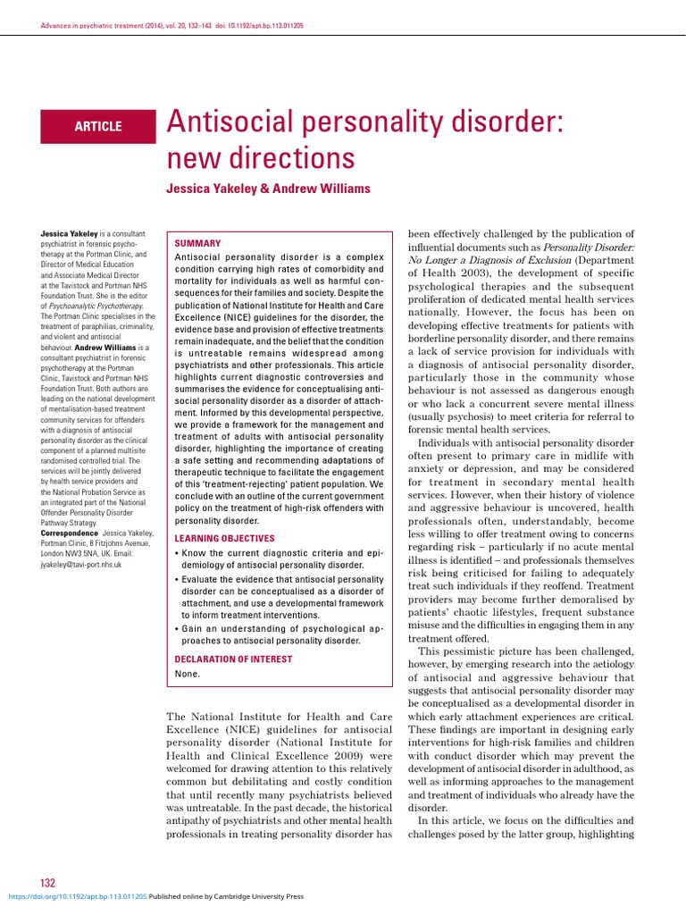 Antisocial Personality Disorder PDF Psychopathy Antisocial